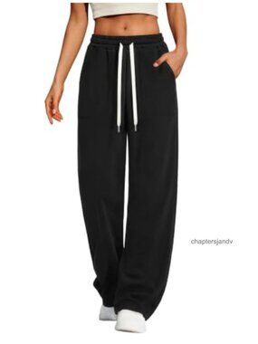 Wide Leg Sweatpants Baggy Drawstring Cotton Polyester Relaxed Lounge Pants